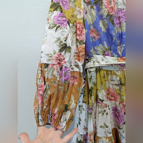 Zimmermann Pattie Patchwork Floral Cotton Wrap Midi-Dress - Picture 5 of 15